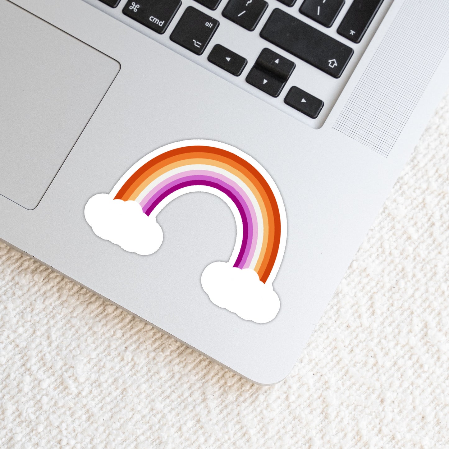 Lesbian LGBTQ+ Rainbow with Clouds Weatherproof Vinyl Die Cut Sticker image 0