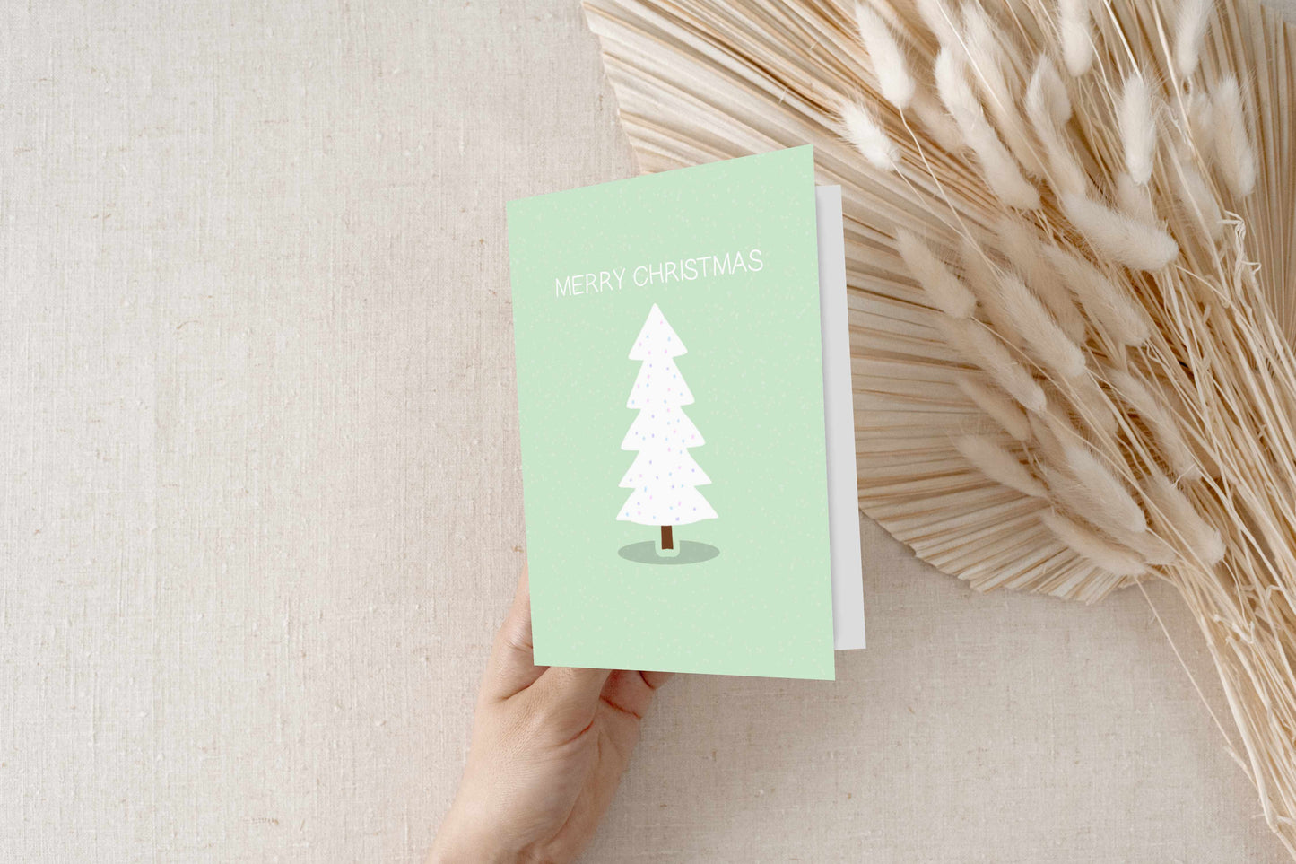 Merry Christmas Pastel Green Simple Christmas Tree Greeting Card