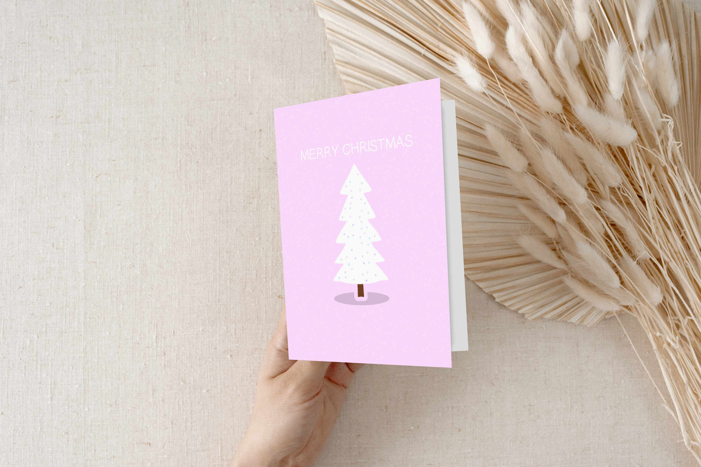 Merry Christmas Pastel Pink Simple Christmas Tree Greeting Card