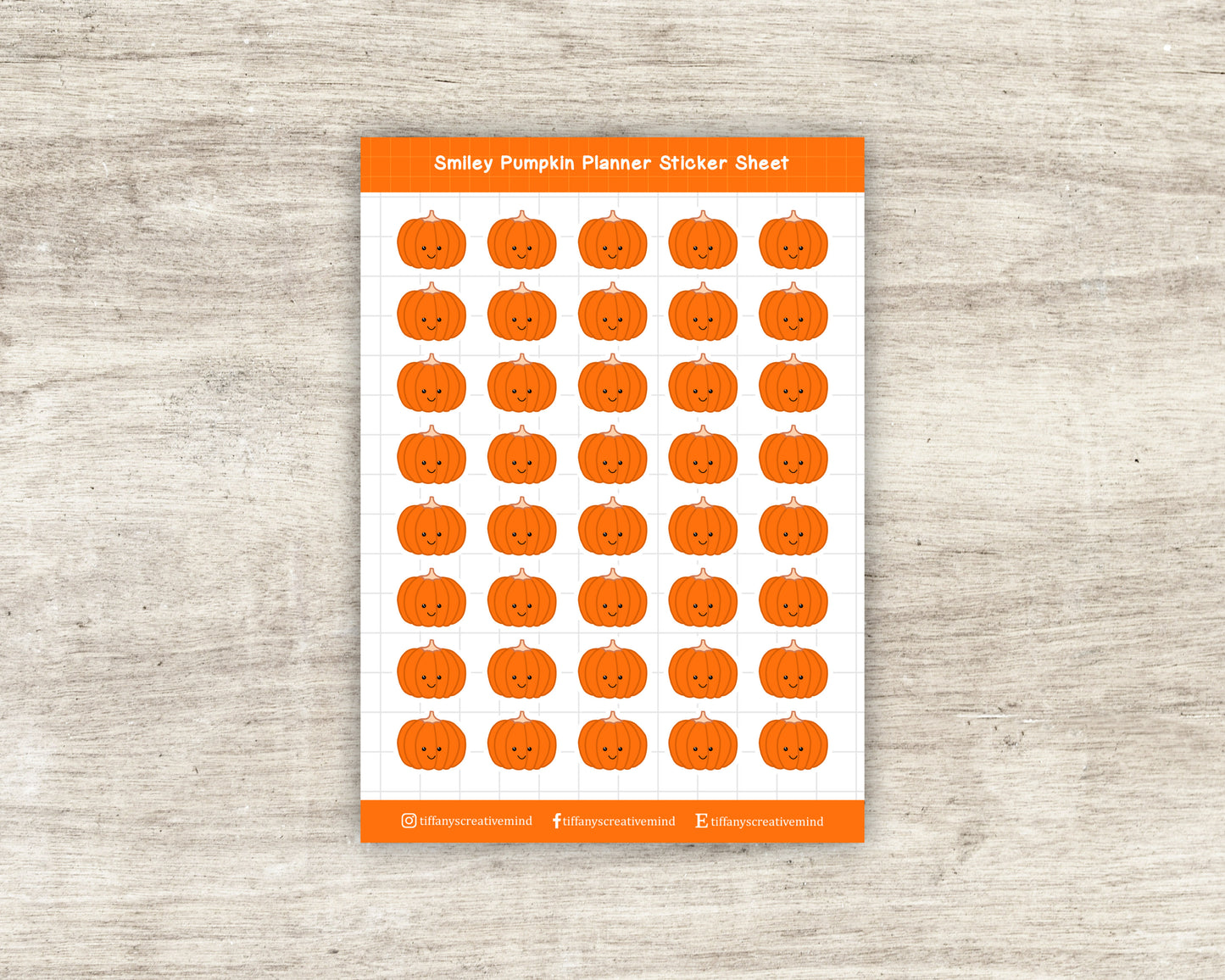 Smiley Pumpkin Planner Sticker Sheet - 5x7 inches