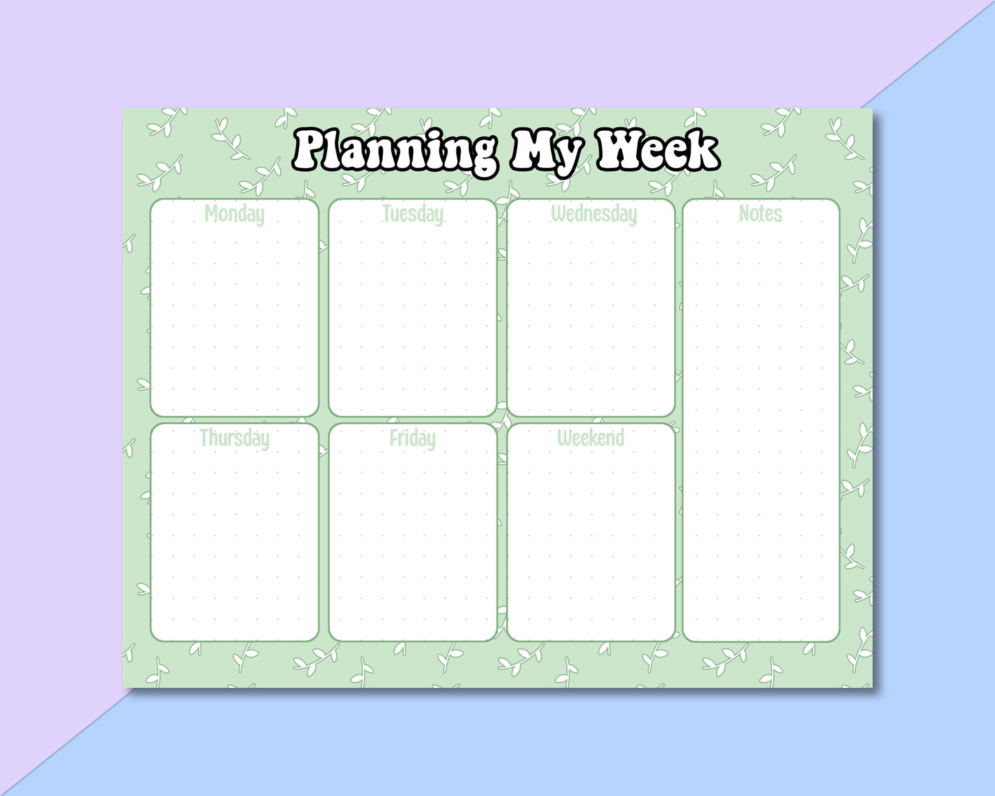 Cute Leafy Weekly Planner Notepad | A4 Weekly Notepad | Letter Size Weekly Notepad | Weekly Notepad | Cute Weekly Notepad | Weekly Planner