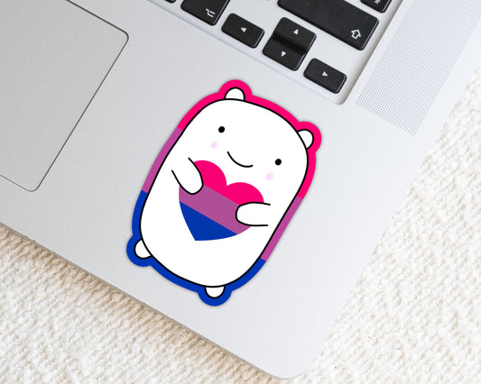 Bisexual LGBTQ+ Marshmallow Bear 3 inch Weatherproof Die Cut Sticker image 0