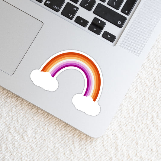 Lesbian LGBTQ+ Rainbow with Clouds Weatherproof Vinyl Die Cut Sticker image 0