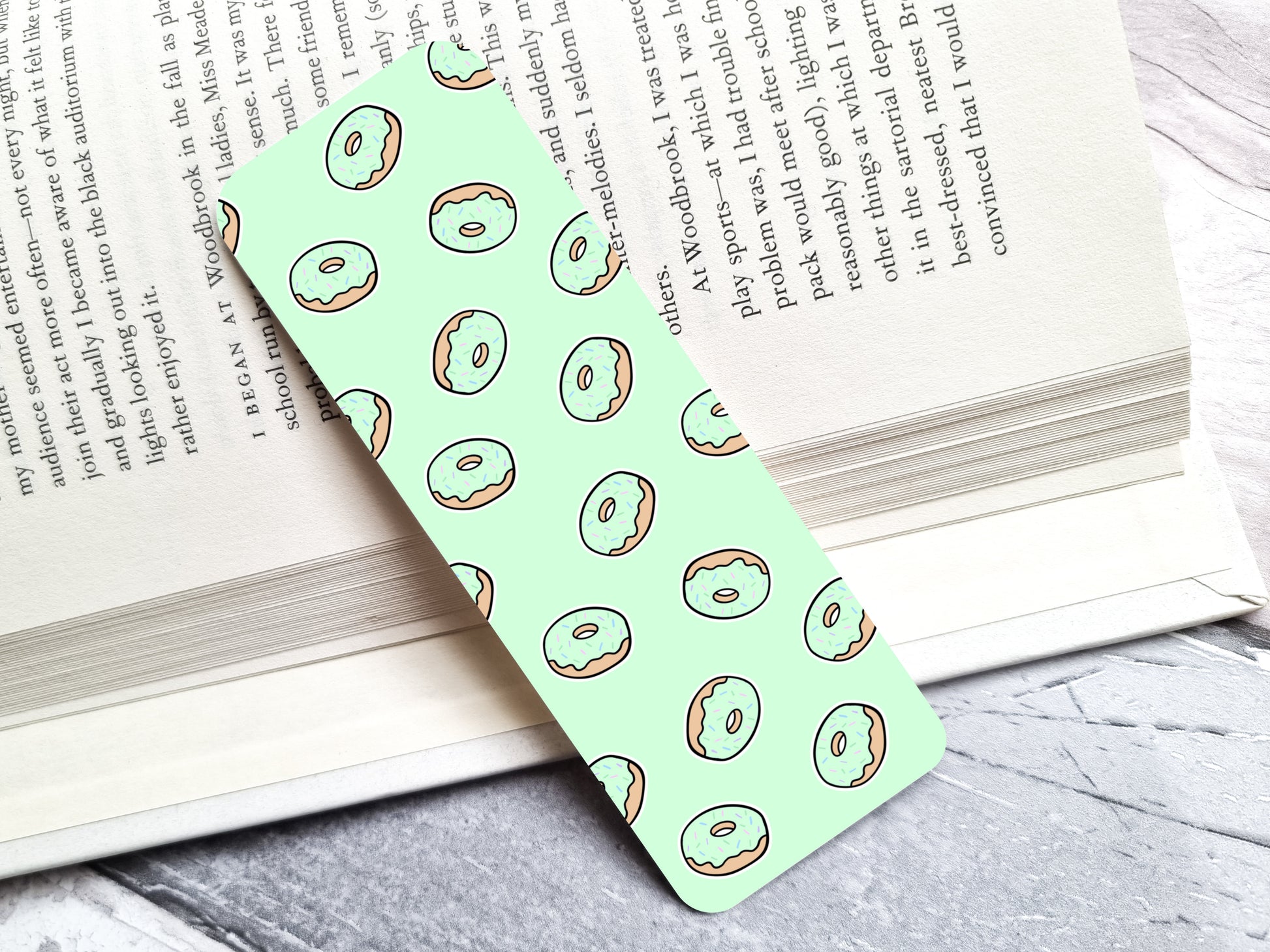 Cute Pastel Green Donut 2x6 Double-Sided Bookmark - Donut Bookmark image 0