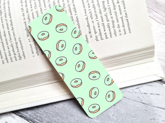 Cute Pastel Green Donut 2x6 Double-Sided Bookmark - Donut Bookmark image 0