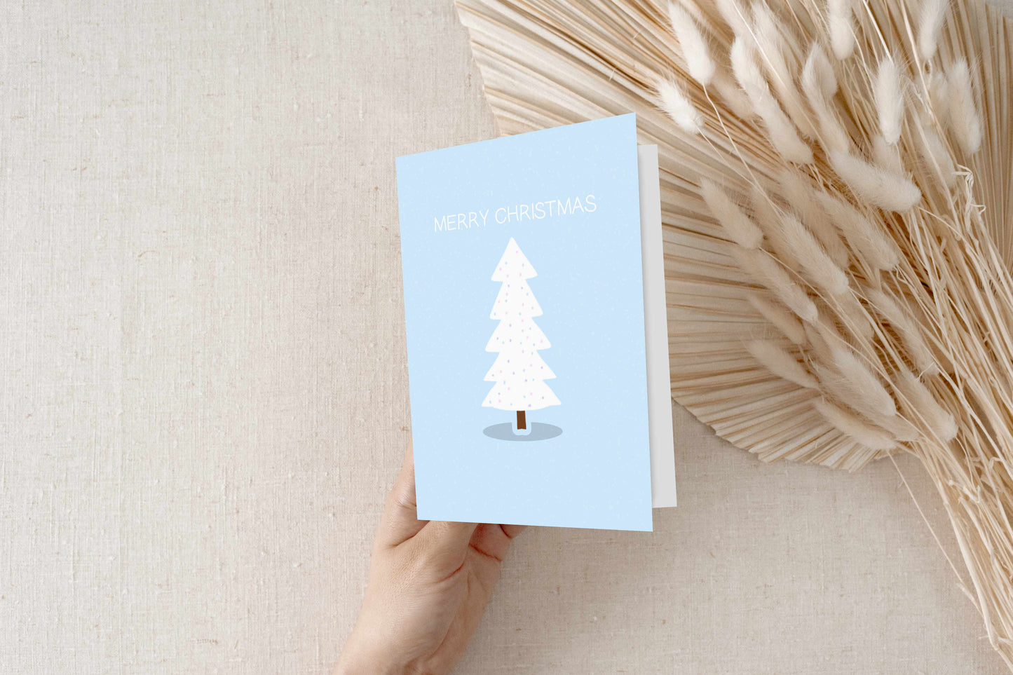Merry Christmas Pastel Blue Simple Christmas Tree Greeting Card