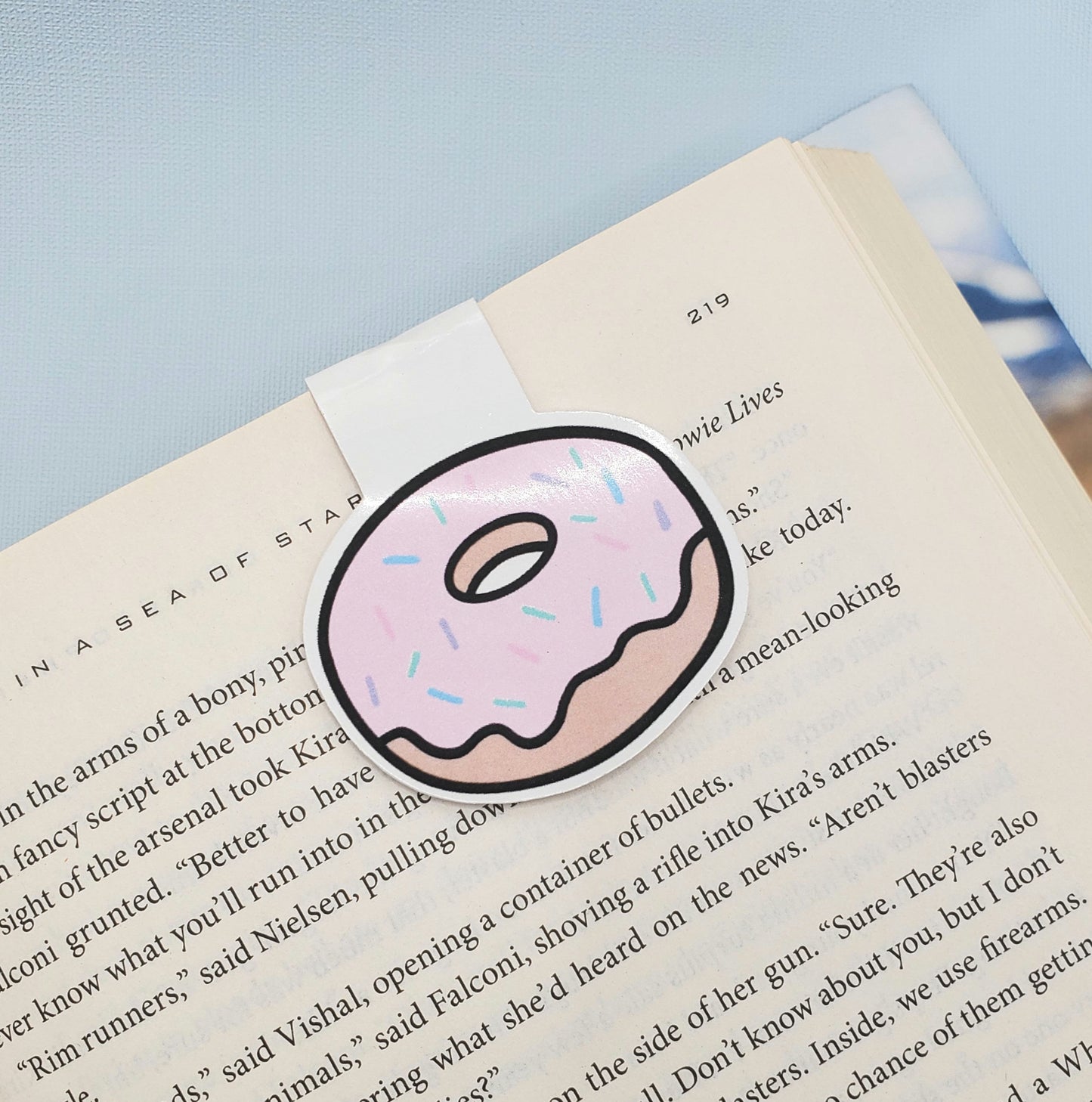 Pastel Pink Donut Die Cut Magnetic Bookmark - Donut Bookmark - Magetic Bookmark image 0