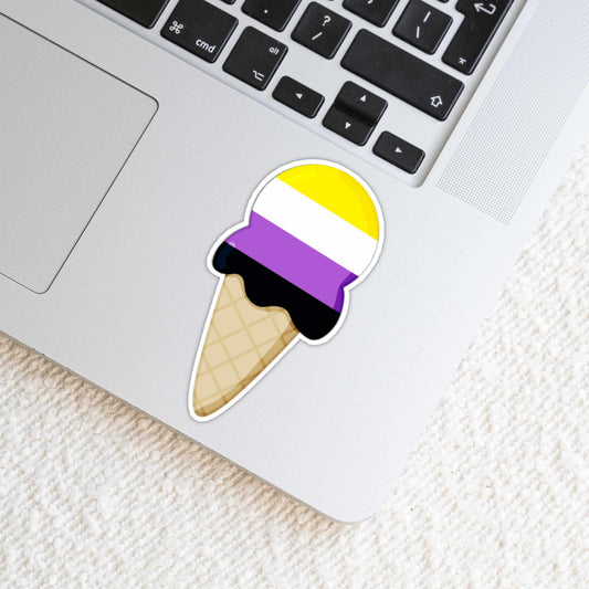 Non-Binary Flag LGBTQ 2 inch Glossy Weatherproof Vinyl Die Cut Sticker