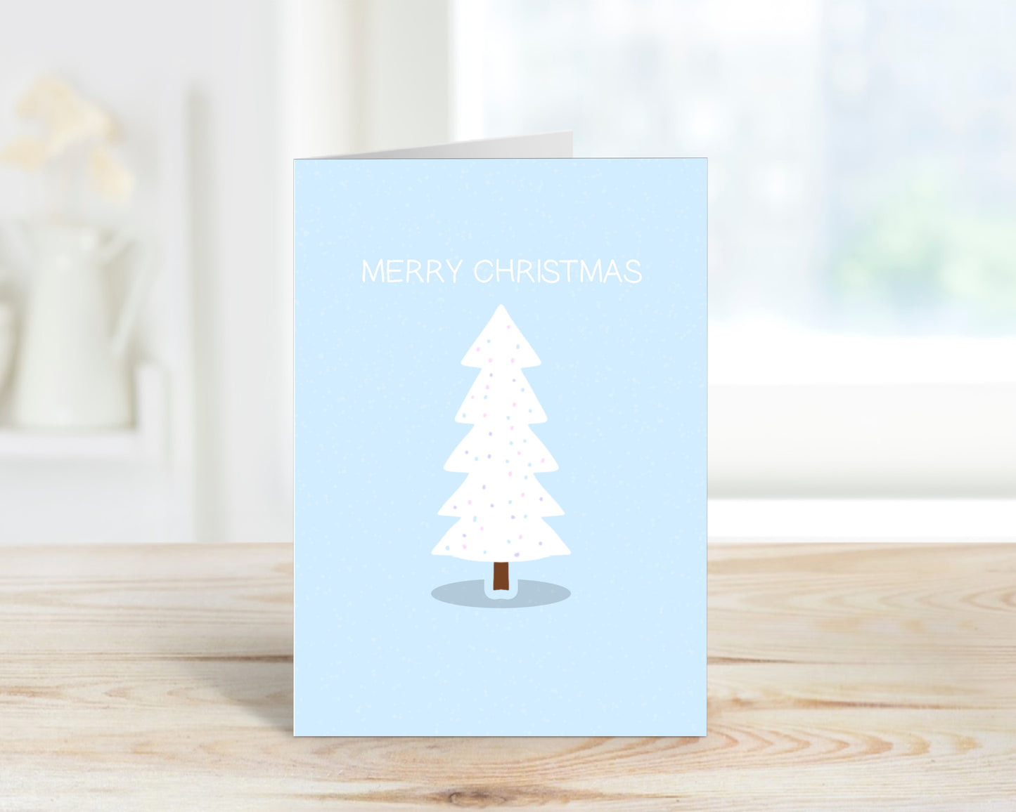 Merry Christmas Pastel Blue Simple Christmas Tree Greeting Card