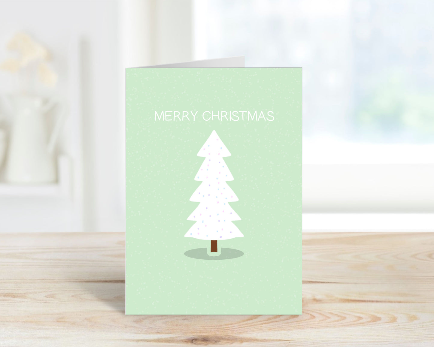 Merry Christmas Pastel Green Simple Christmas Tree Greeting Card