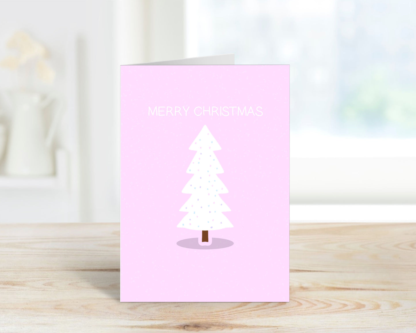Merry Christmas Pastel Pink Simple Christmas Tree Greeting Card
