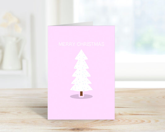 Merry Christmas Pastel Pink Simple Christmas Tree Greeting Card