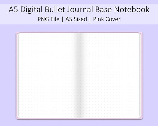 A5 Digital Bullet Journal Base Notebook | Pastel Pink | PNG File