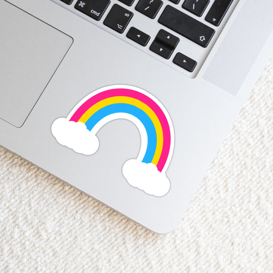 Pansexual LGBTQ+ Rainbow with Clouds Weatherproof Vinyl Die Cut Sticker image 0