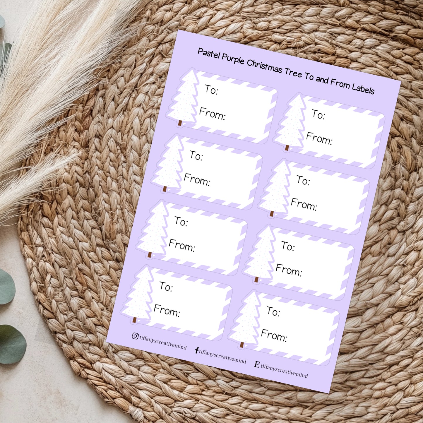 Pastel Purple Christmas Tree To + From Gift Label Sticker Sheet - 5x7 inch image 0