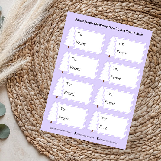 Pastel Purple Christmas Tree To + From Gift Label Sticker Sheet - 5x7 inch image 0