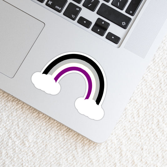 Asexual LGBTQ+ Rainbow with Clouds Weatherproof Vinyl Die Cut Sticker image 0