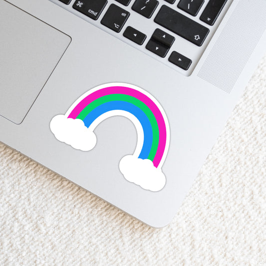 Polysexual LGBTQ+ Rainbow with Clouds Weatherproof Vinyl Die Cut Sticker image 0