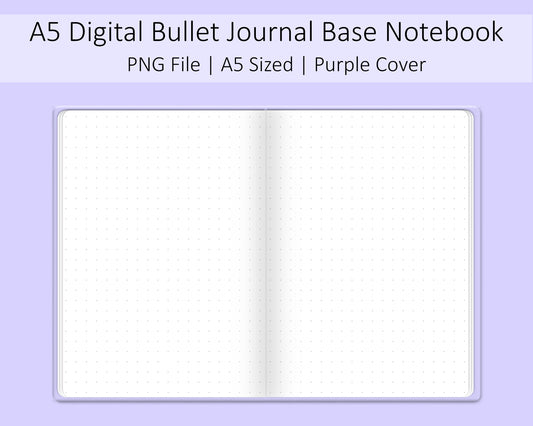 A5 Digital Bullet Journal Base Notebook | Pastel Purple | PNG File