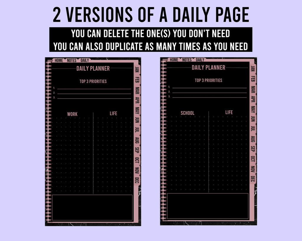 Undated Dark Mode Digital Phone Planner: Hyperlinked PDF (9x16)