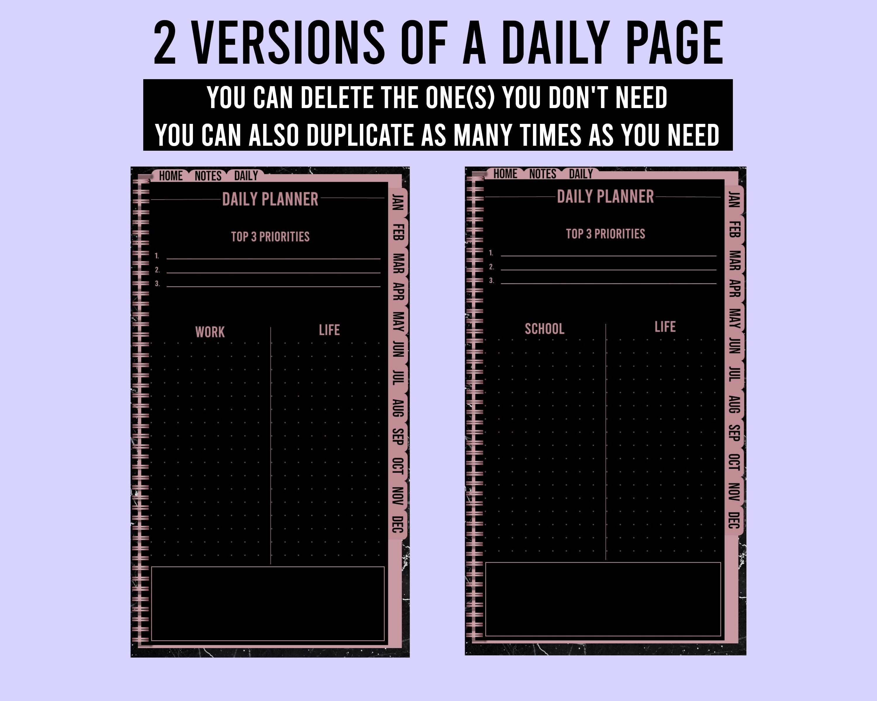 Undated Dark Mode Digital Phone Planner: Hyperlinked PDF (9x16)