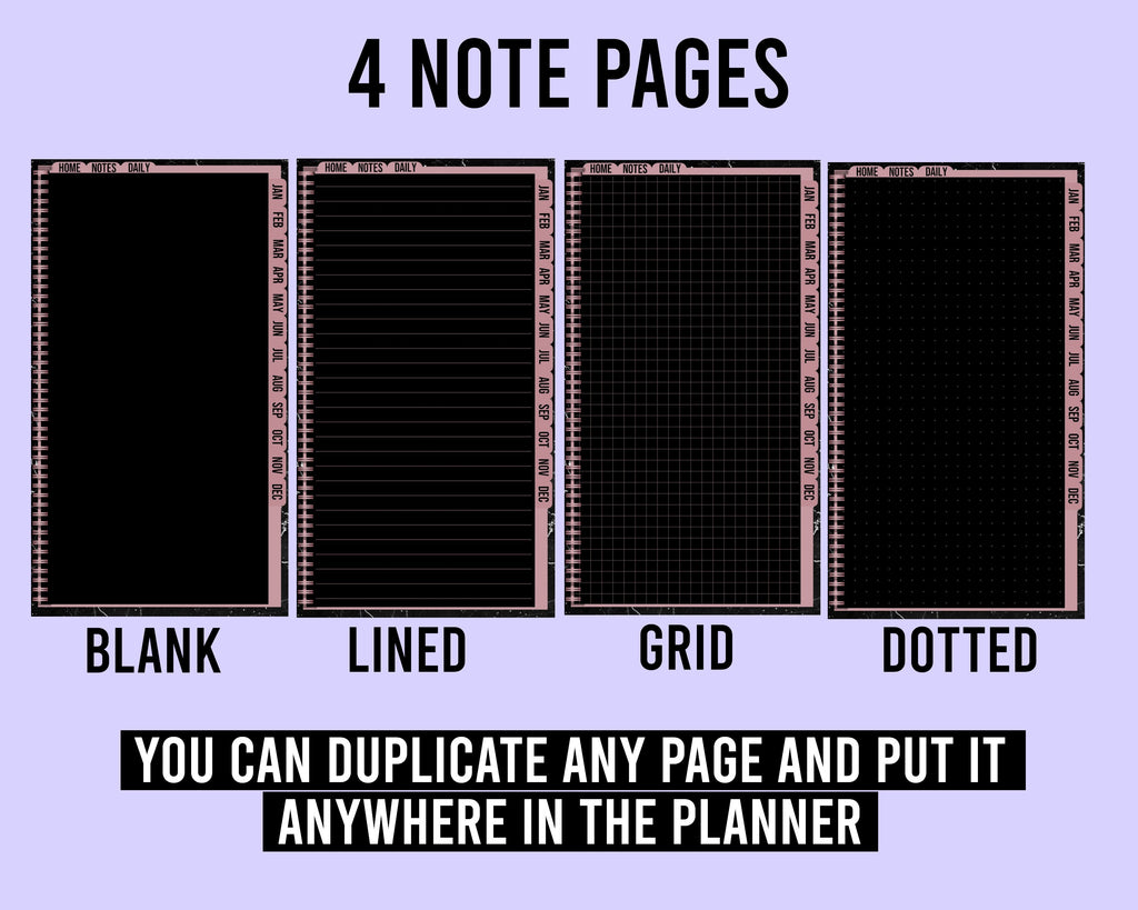 Undated Dark Mode Digital Phone Planner: Hyperlinked PDF (9x16)