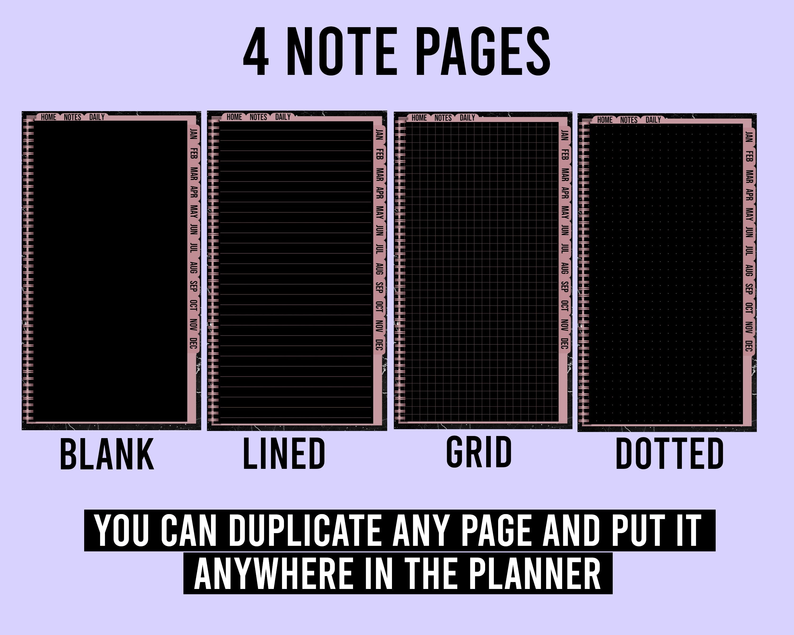Undated Dark Mode Digital Phone Planner: Hyperlinked PDF (9x16)