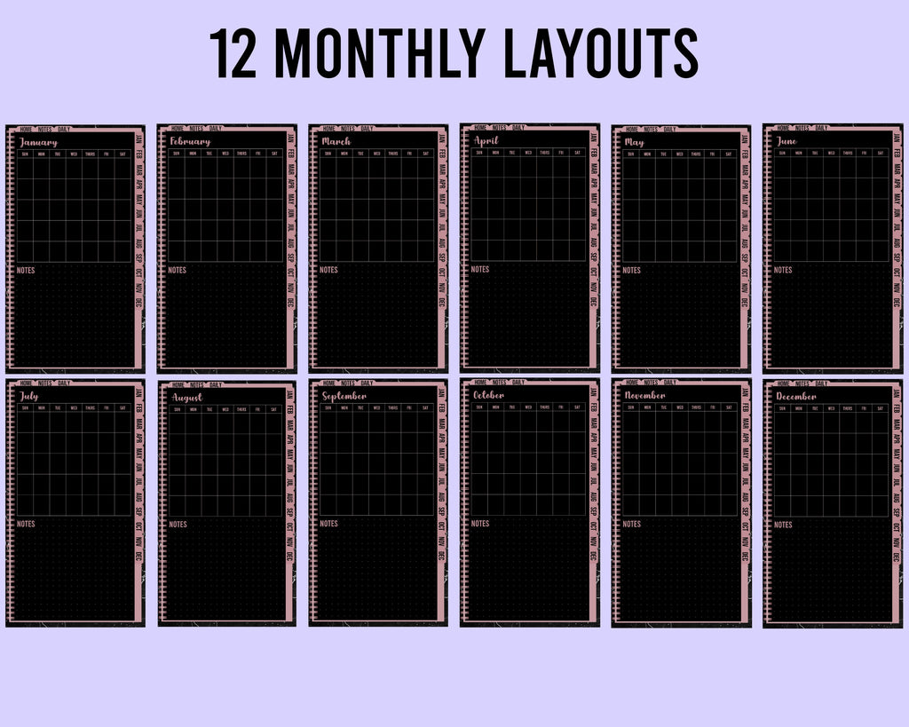 Undated Dark Mode Digital Phone Planner: Hyperlinked PDF (9x16)