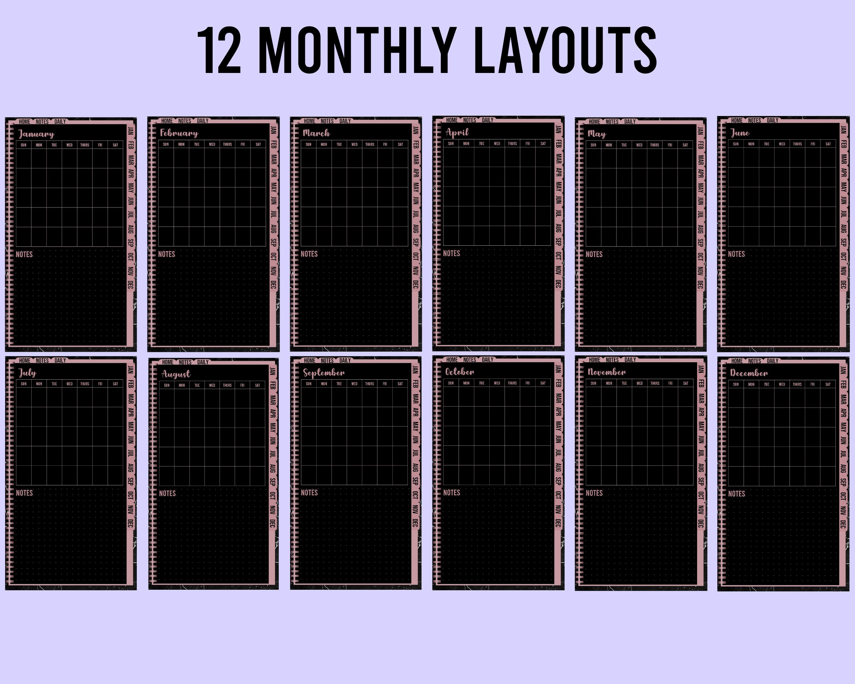 Undated Dark Mode Digital Phone Planner: Hyperlinked PDF (9x16)