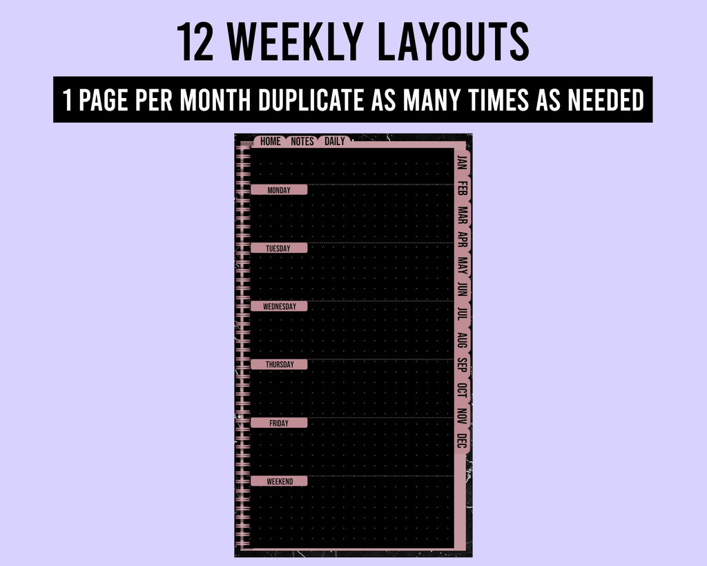 Undated Dark Mode Digital Phone Planner: Hyperlinked PDF (9x16)