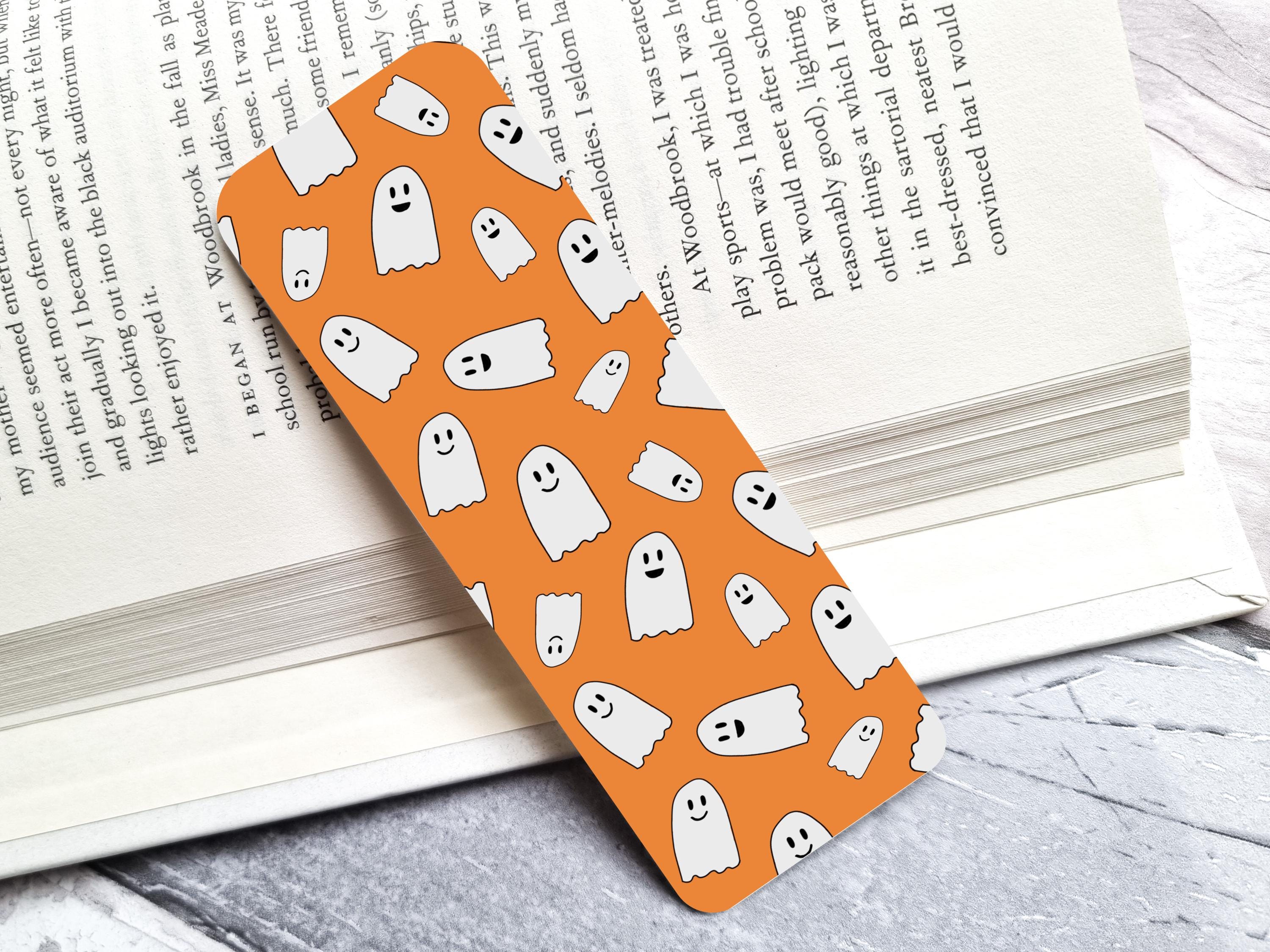 Ghost Pattern with Orange Background 2x6 Rounded Corner Double-Sided Bookmark
