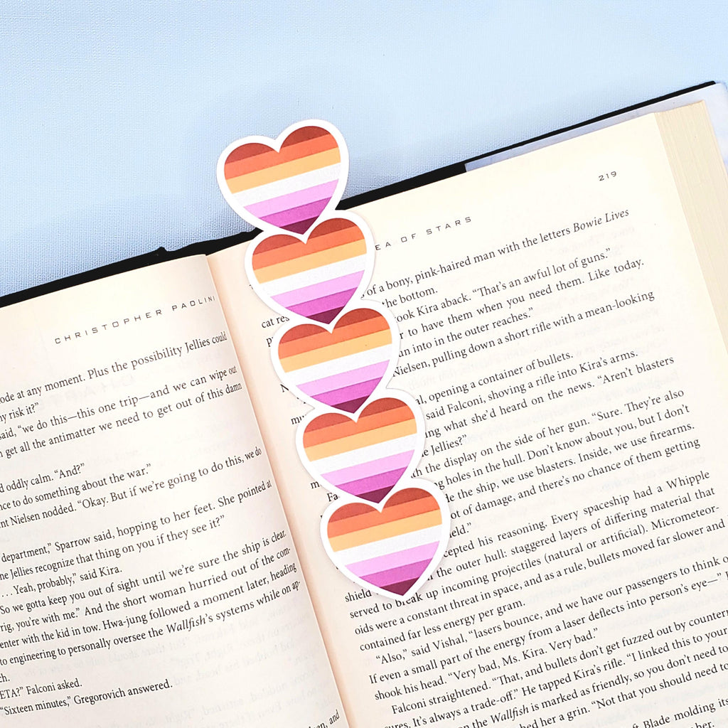 Lesbian Flag Stacked Hearts Die-Cut Bookmark