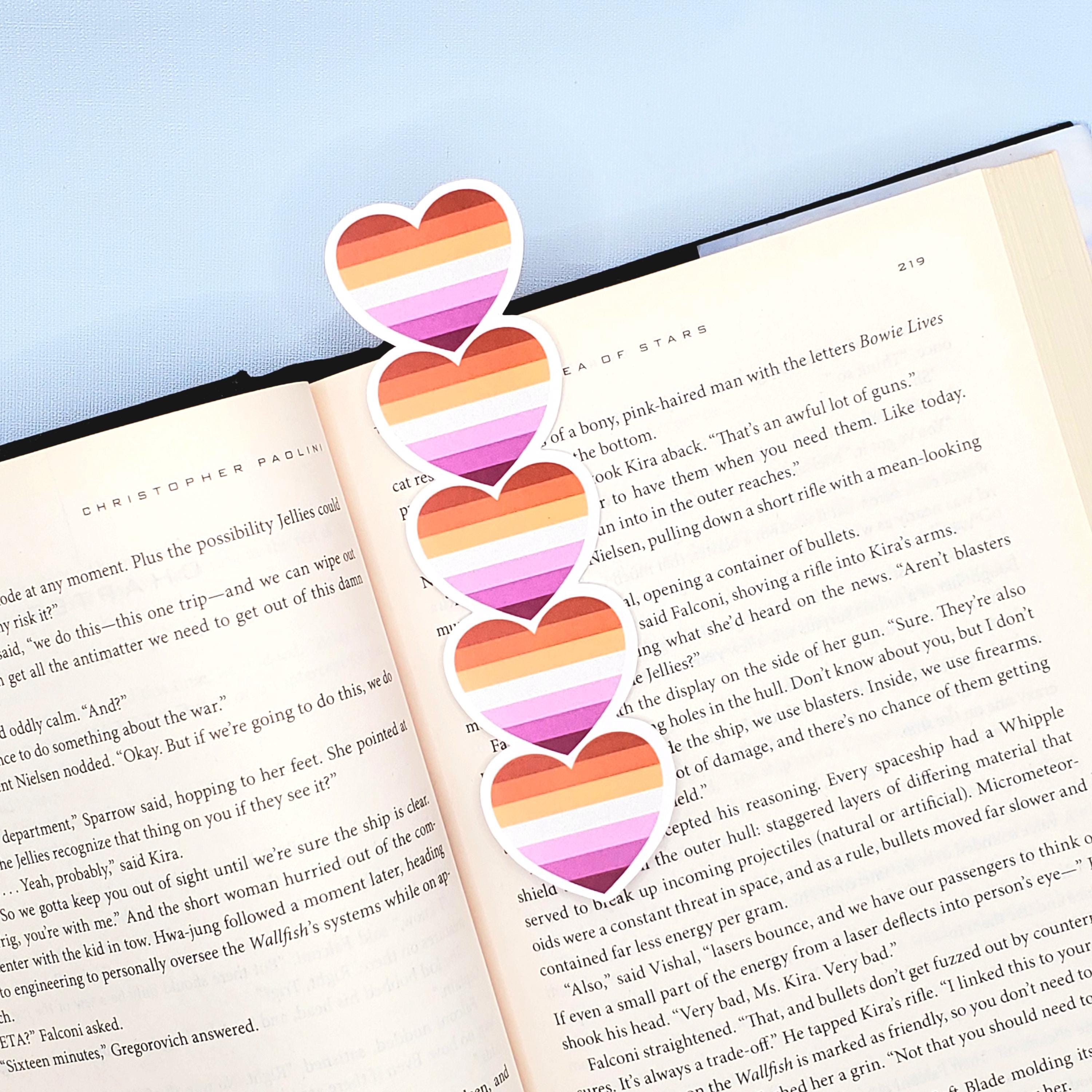 Lesbian Flag Stacked Hearts Die-Cut Bookmark