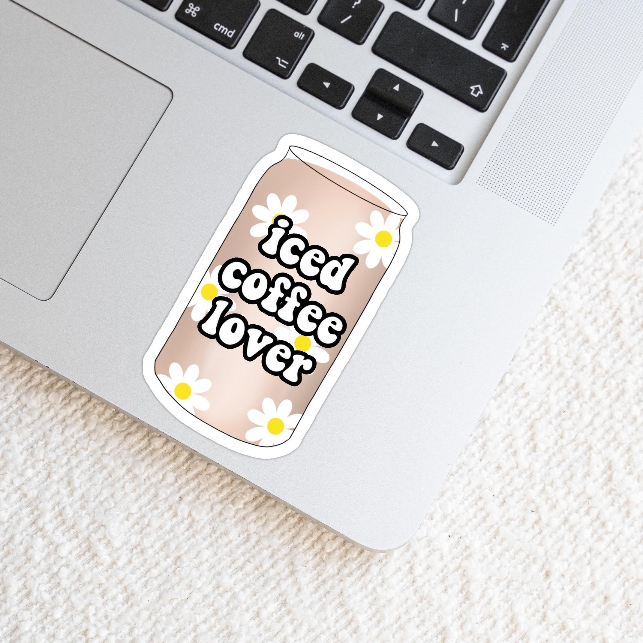 Iced Coffee Lover Sticker: Daisy Glass Can, Weatherproof Vinyl