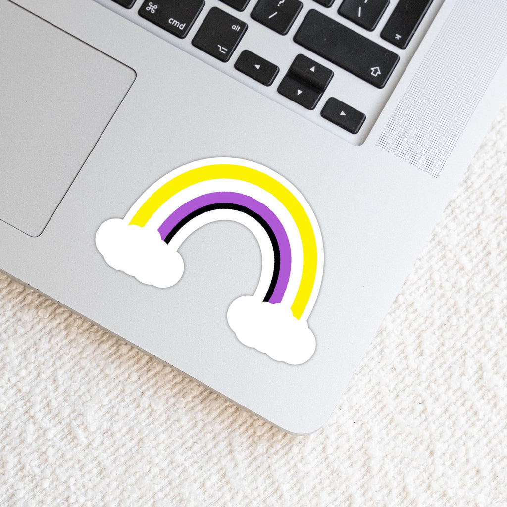 Non-Binary Rainbow with Clouds Sticker - Weatherproof Vinyl - LGBTQ+ Pride