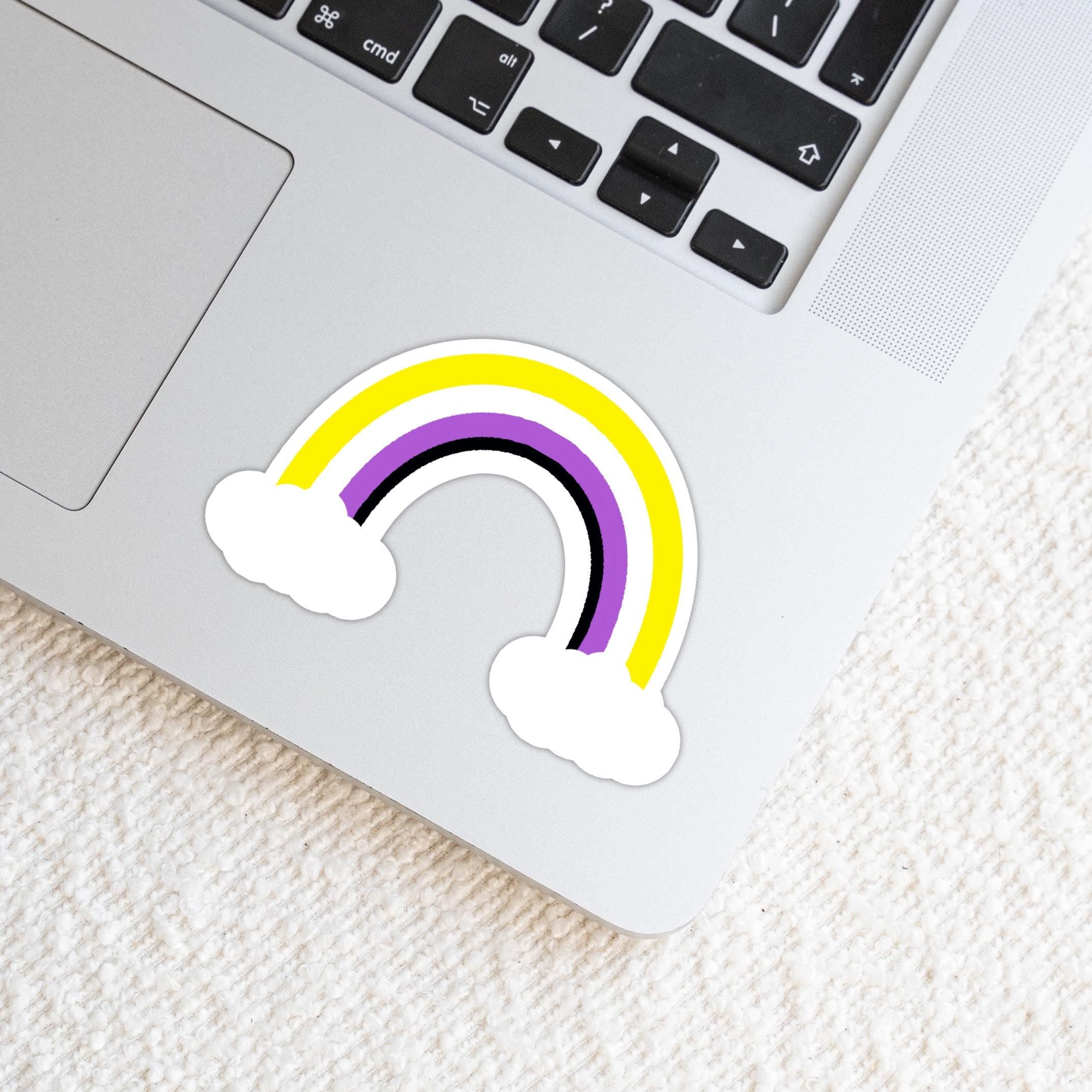 Non-Binary Rainbow with Clouds Sticker - Weatherproof Vinyl - LGBTQ+ Pride