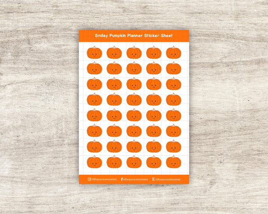Smiley Pumpkin Sticker Sheet: Matte Weatherproof Vinyl, Fall Halloween Decor (5x7 inches)