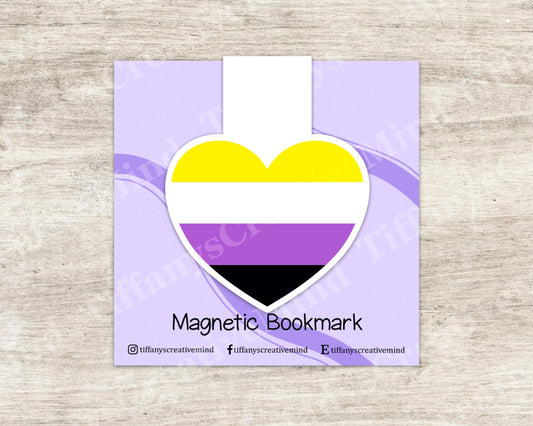 Non-Binary Pride Heart Die Cut Magnetic Bookmark