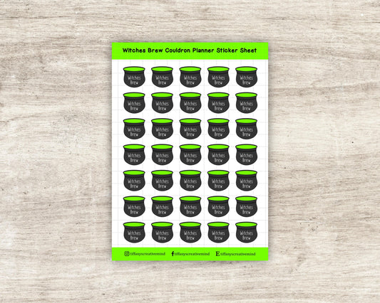 Witches Brew Cauldron Sticker Sheet: Matte Weatherproof Vinyl - 5x7 in