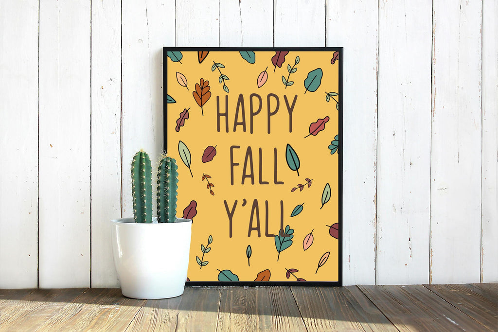 Happy Fall Yall Art Print: Letter SIze, Cozy Fall Wall Decor