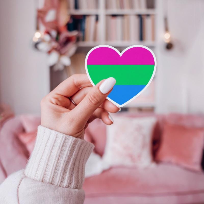 Polysexual Pride Heart Sticker - Weatherproof Vinyl Die Cut