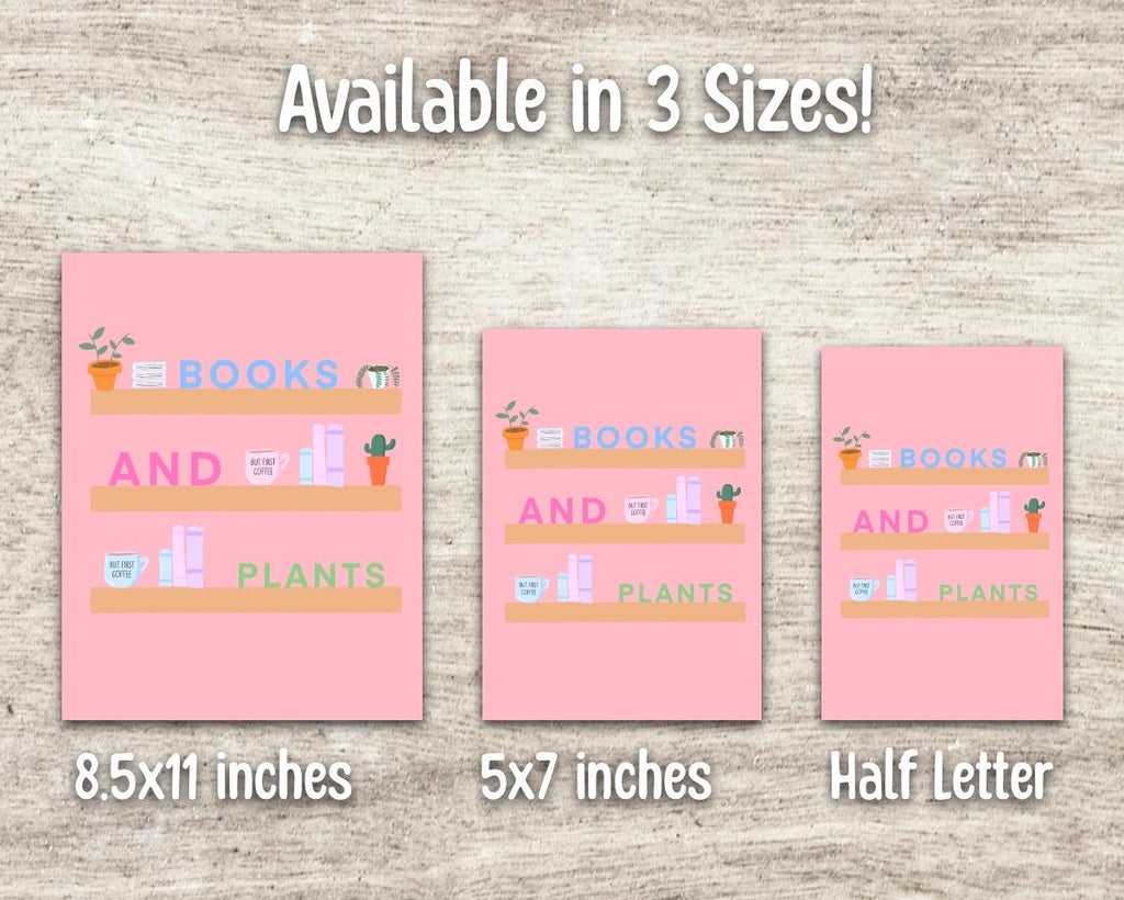Books and Plants Shelf Wall Art Print: Wall Decor for Books and Plants Lovers