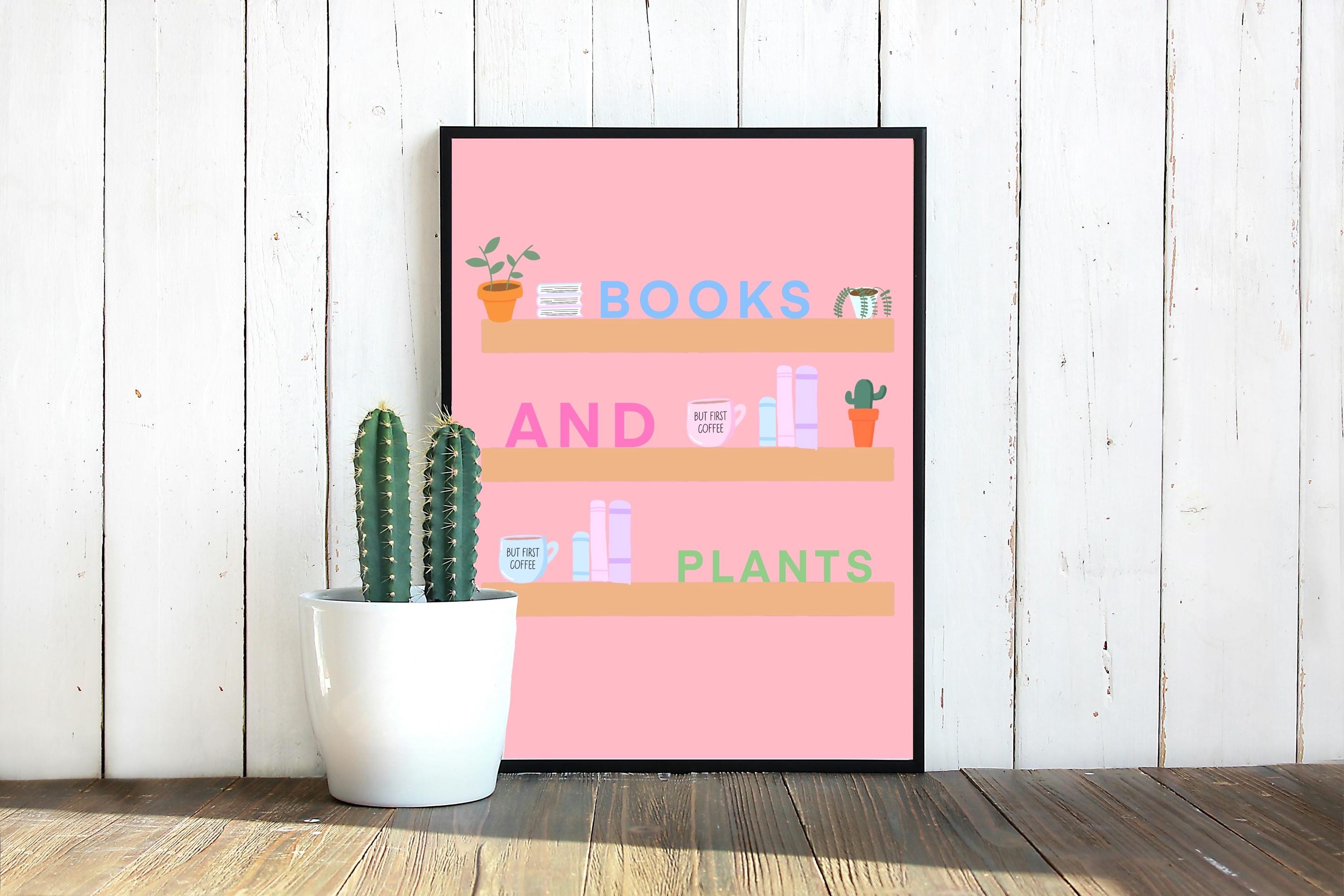 Books and Plants Shelf Wall Art Print: Wall Decor for Books and Plants Lovers