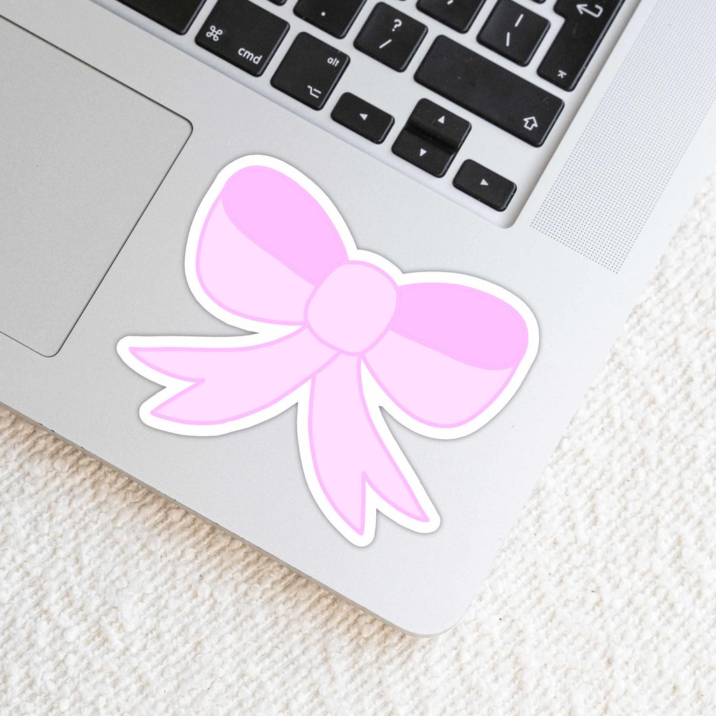 Pink Bow Sticker: Waterproof Vinyl, 3 inches, 2 inches, Matte, Glossy