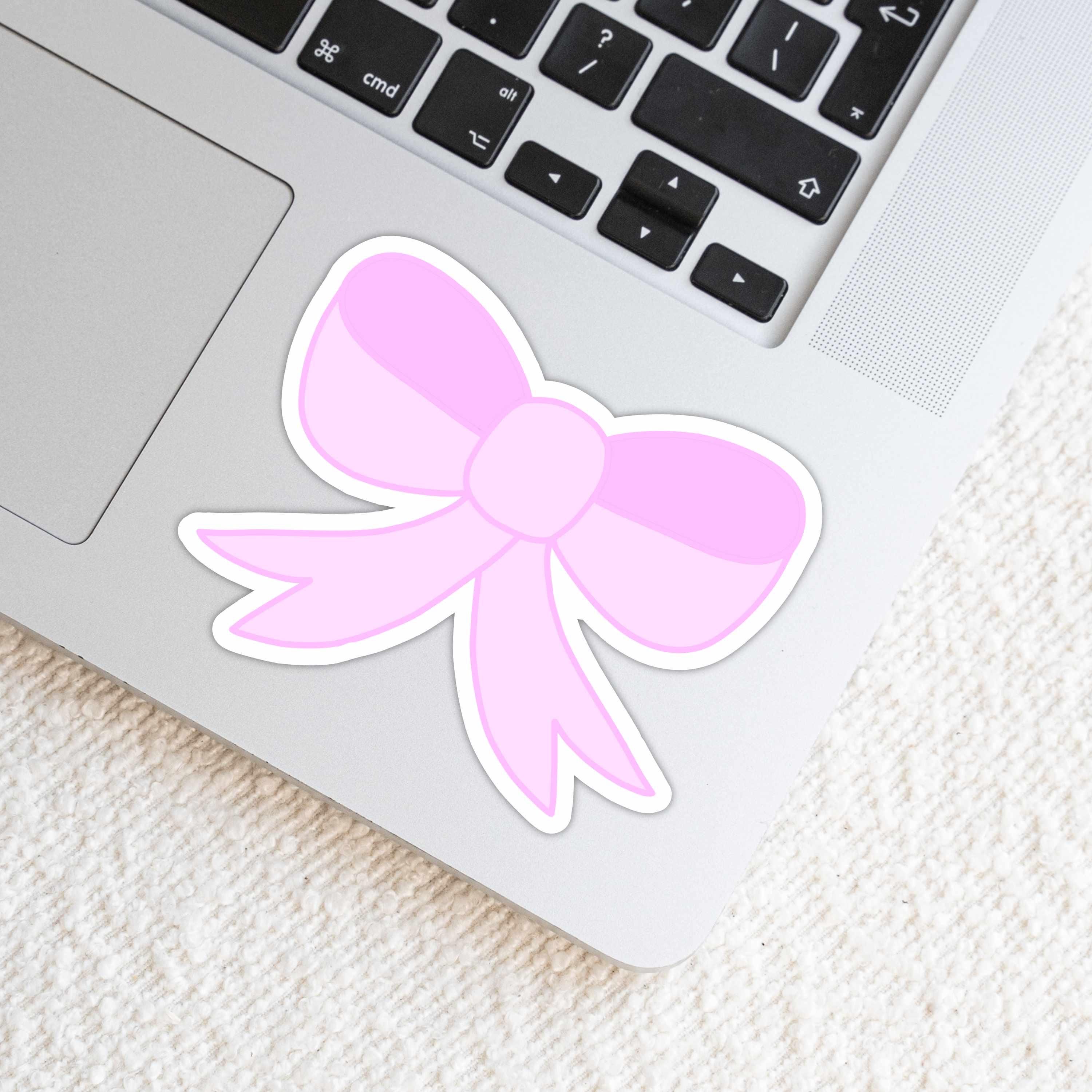 Pink Bow Sticker: Waterproof Vinyl, 3 inches, 2 inches, Matte, Glossy