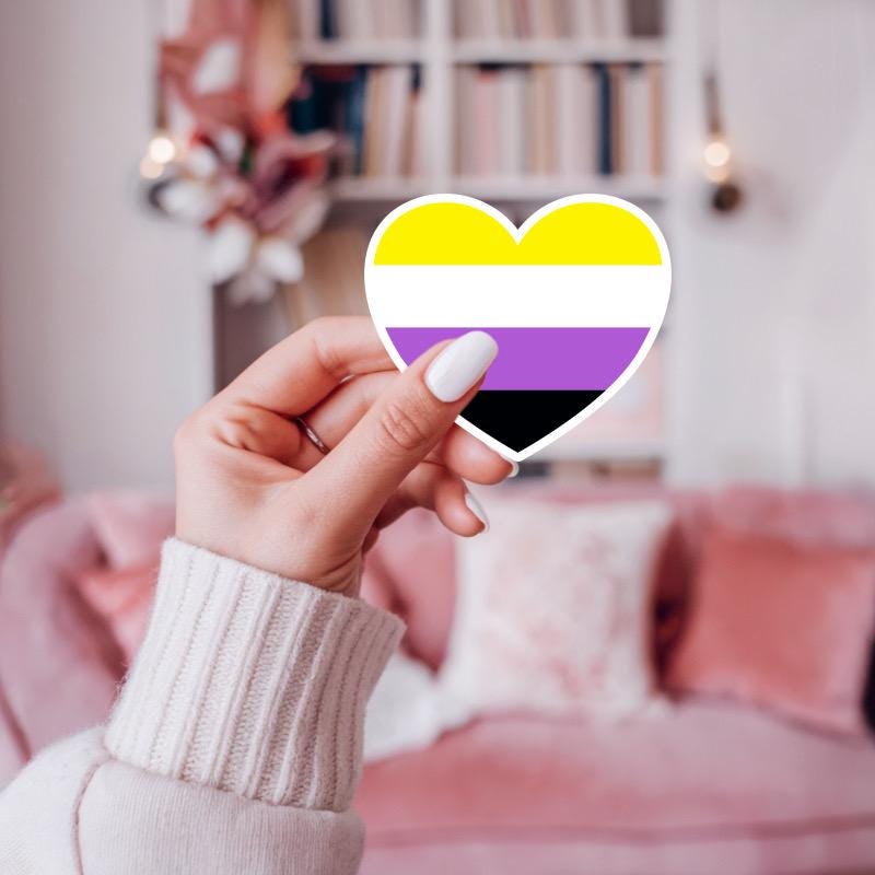 Non-Binary LGBTQ+ Heart Sticker: Made with Vinyl Sticker Paper