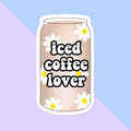 Iced Coffee Lover Sticker: Daisy Glass Can, Weatherproof Vinyl