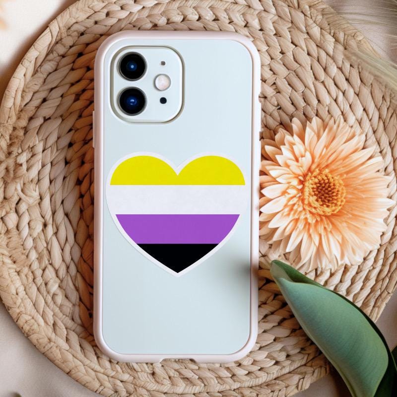 Non-Binary LGBTQ+ Heart Sticker: Made with Vinyl Sticker Paper