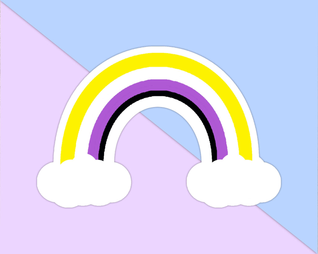 Non-Binary Rainbow with Clouds Sticker - Weatherproof Vinyl - LGBTQ+ Pride