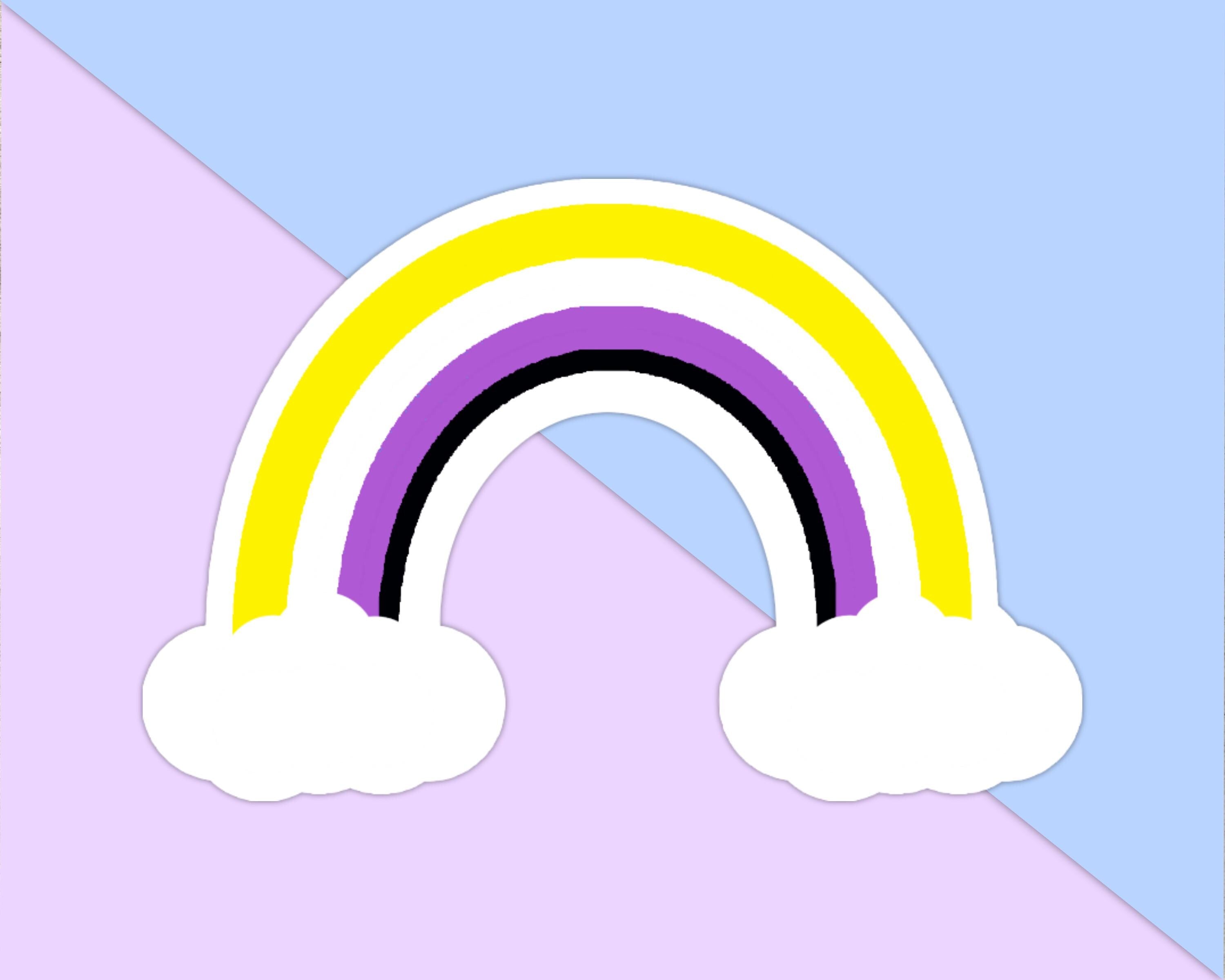 Non-Binary Rainbow with Clouds Sticker - Weatherproof Vinyl - LGBTQ+ Pride